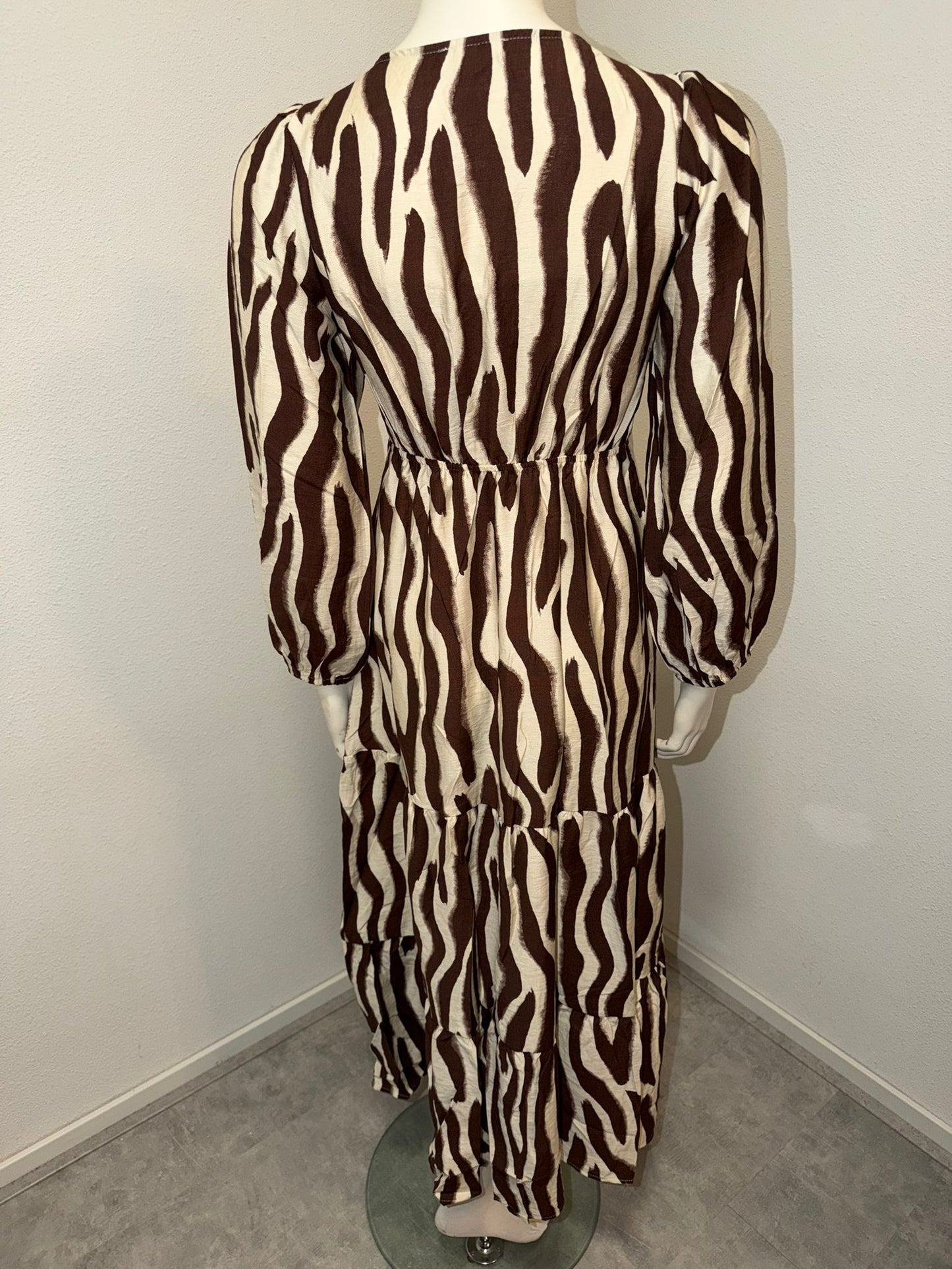 Bruine Print Jurk met V-Hals