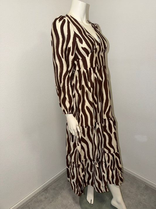 Bruine Print Jurk met V-Hals