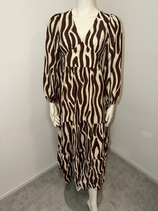 Bruine Print Jurk met V-Hals