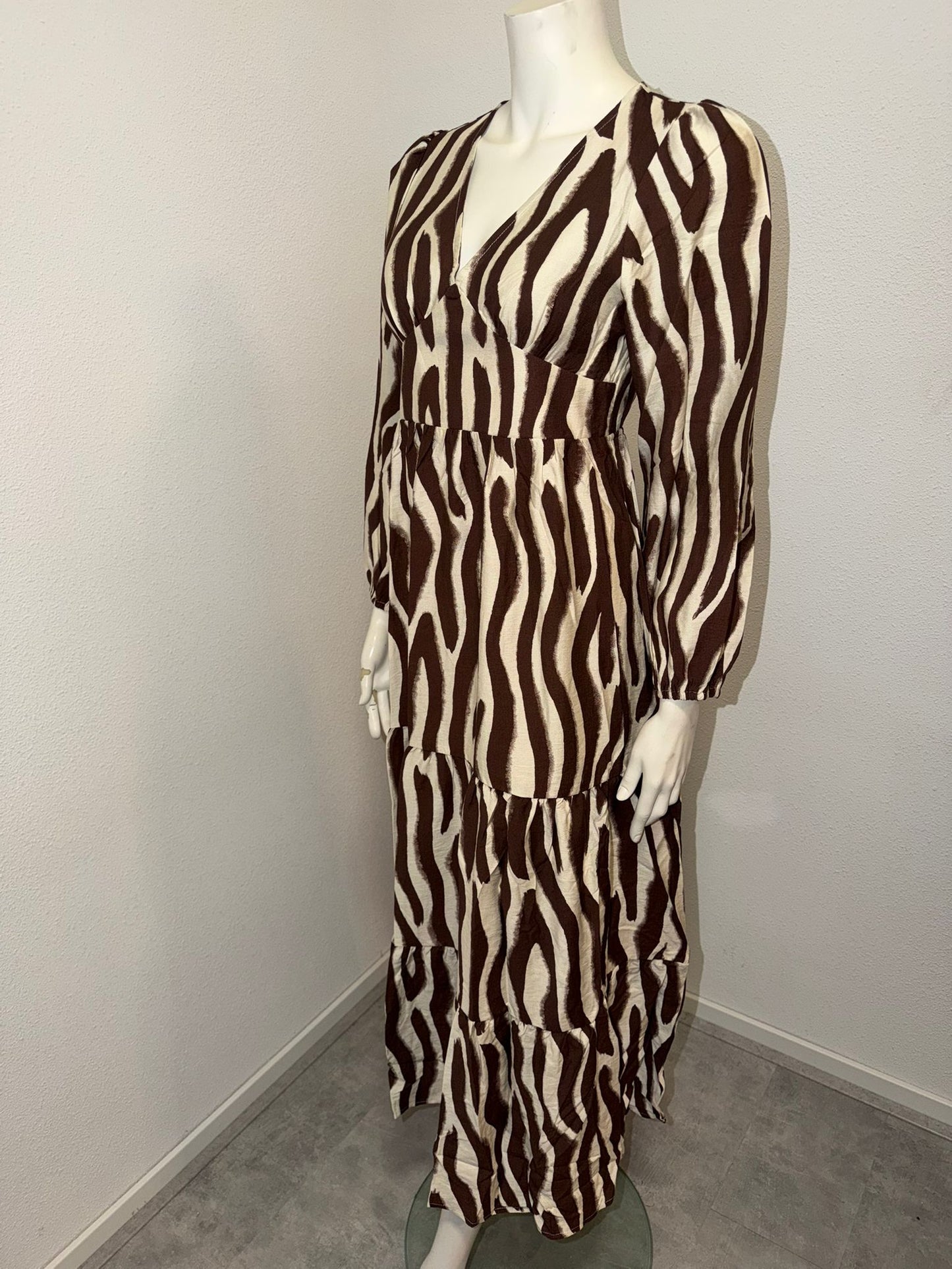 Bruine Print Jurk met V-Hals